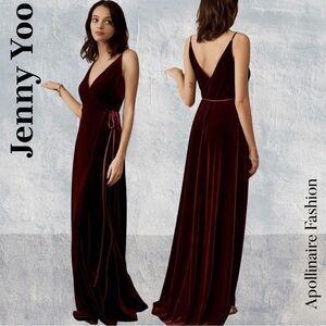 Jenny Yoo Burgundy Velvet Wrap Gown Size 6 NWT In Dark Berry